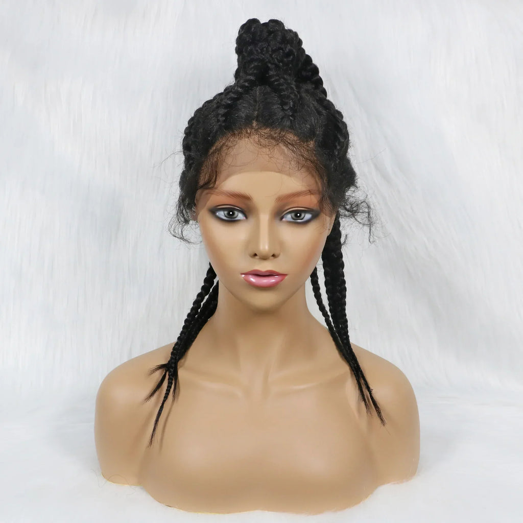 24" Box Braids 360 Lace Front Wig | Ponytail Style | Baby Hair | Synthetic African Braiding Hair