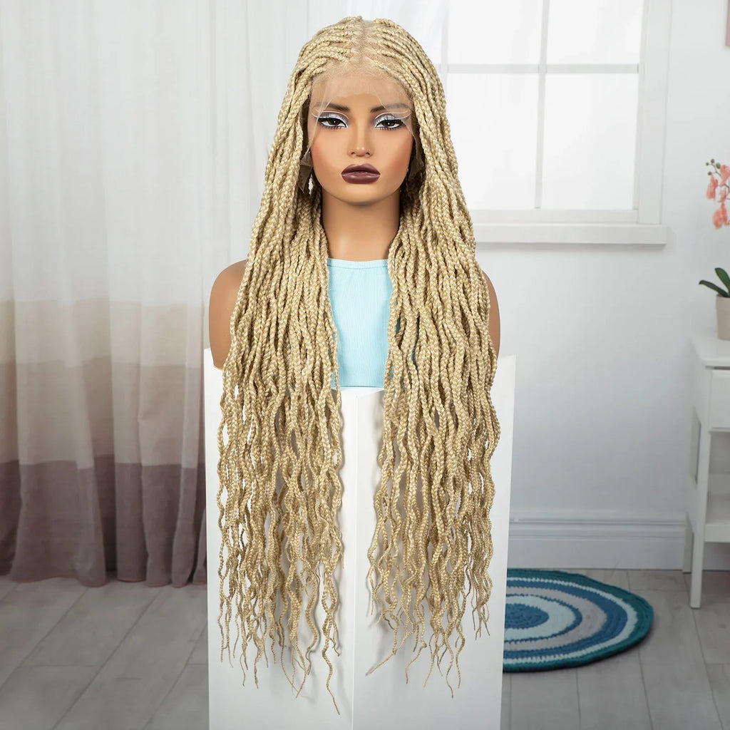 36" Long 613 Blonde Knotless Box Braids Wig | Full Lace Frontal Twist
