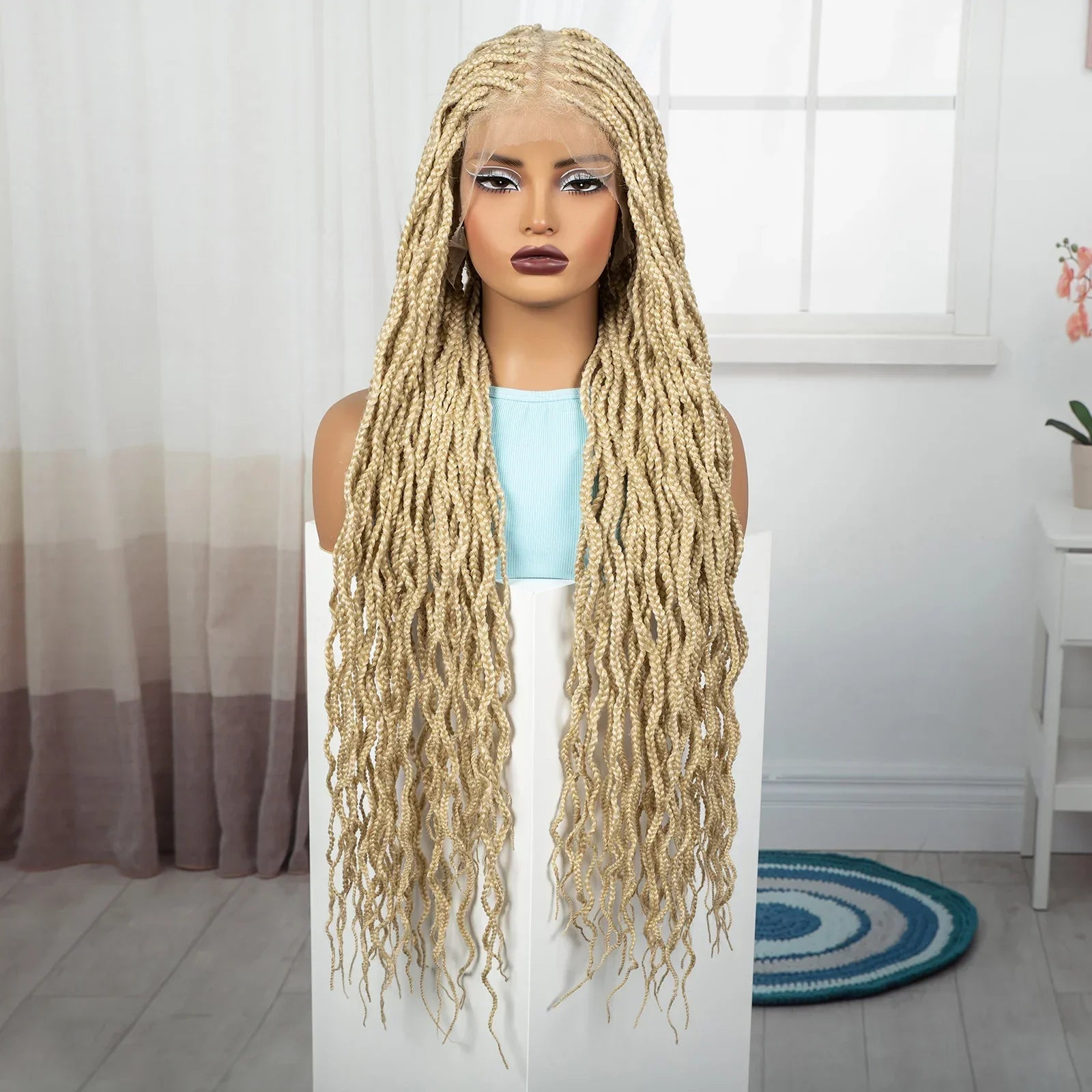 36" Long 613 Blonde Knotless Box Braids Wig | Full Lace Frontal Twist
