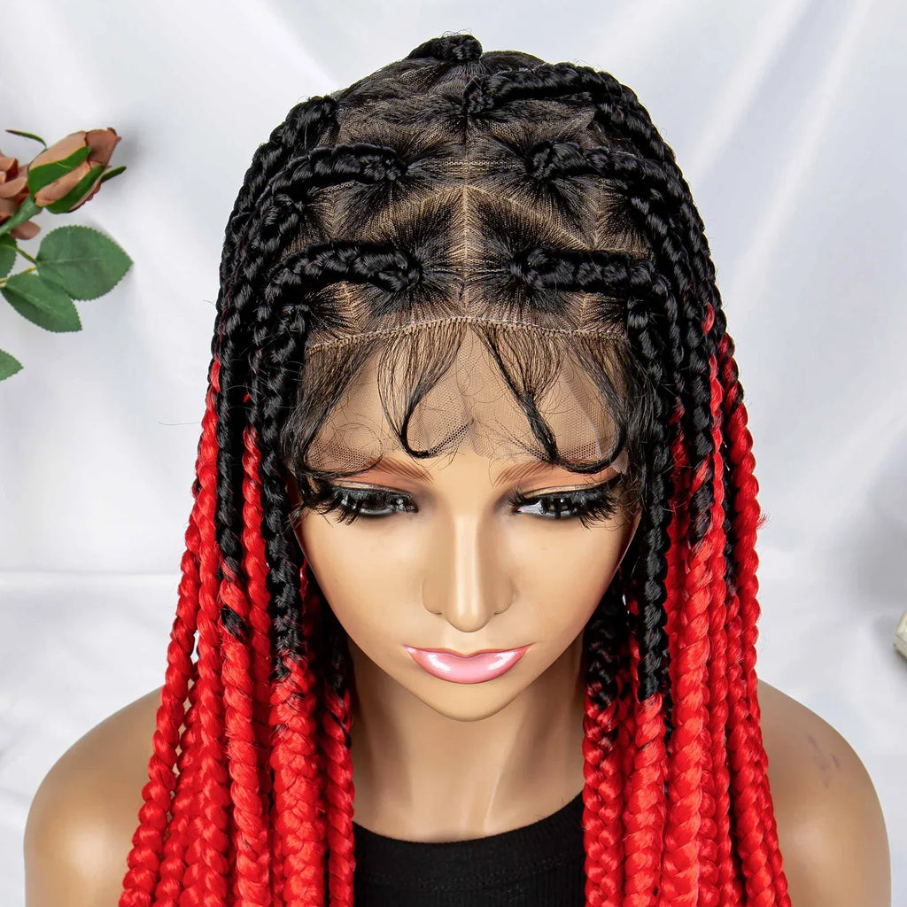 32" Triangle Knotless Box Braids Wig | KIMA Full Lace Front Braided Wig | Transparent Lace | Synthetic Braids