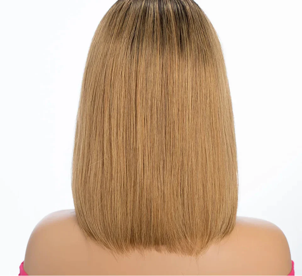 180% Density Honey Blonde Bob Wig | Straight T-Part Lace Front Brazilian Human Hair