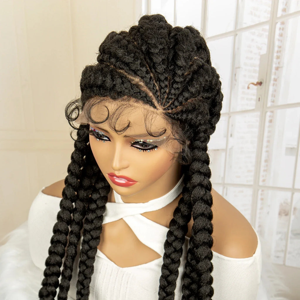 36" Extra Long Box Braided Full Lace Wig | Synthetic Braiding Wig | For Black Women | Lace Frontal Braids