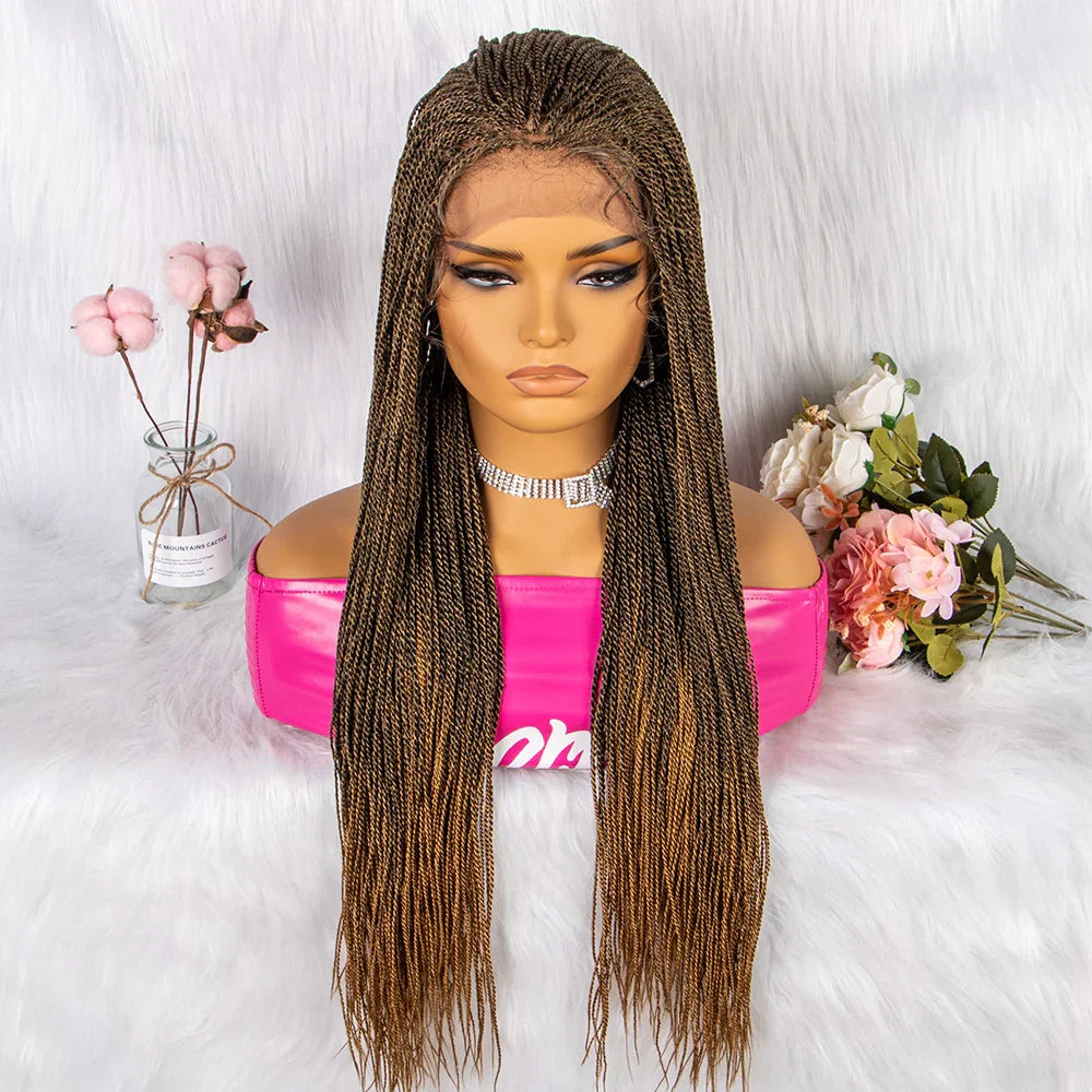 30" Twist Braided Lace Front Wig | Knotless Braids | Long Straight Hair | Heat Resistant Synthetic Wig | For Black Women
