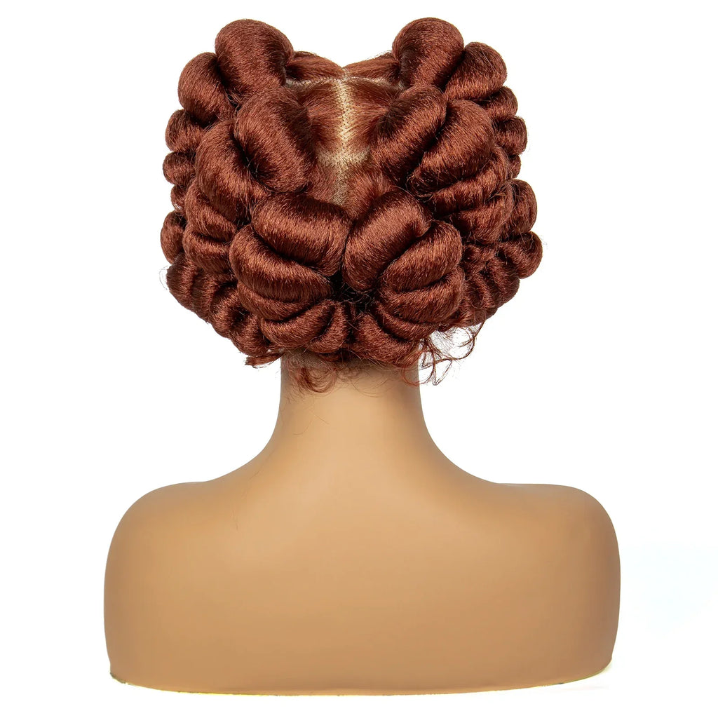 350# Ginger Orange Bantu Knotless Braids Wig | Full Lace | Baby Hair
