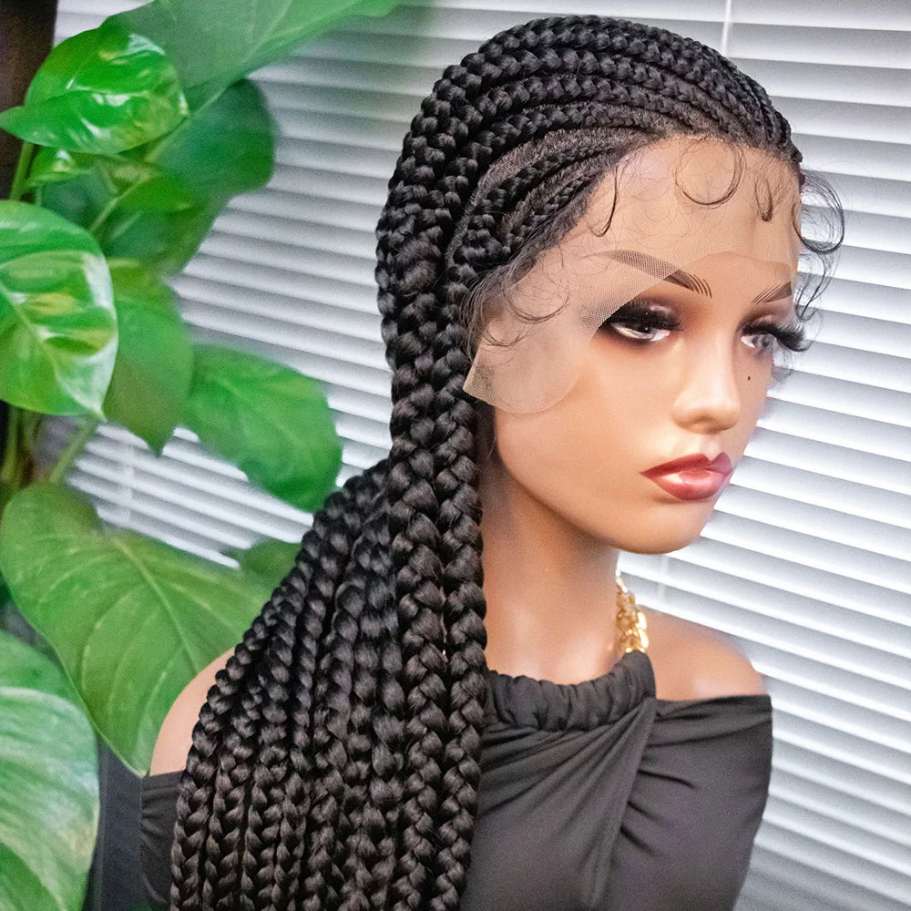 36" Long Cornrow Braids Wig | Full Lace Frontal | Baby Hair