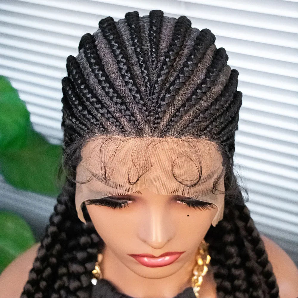 36" Long Cornrow Braids Wig | Full Lace Frontal | Baby Hair