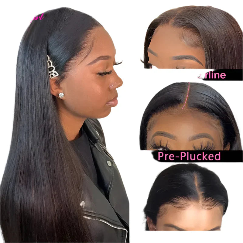 13x6 Lace Frontal Human Hair Wig | Straight Brazilian Remy Hair | Natural Black | 150%/180% Density | Pre-Plucked