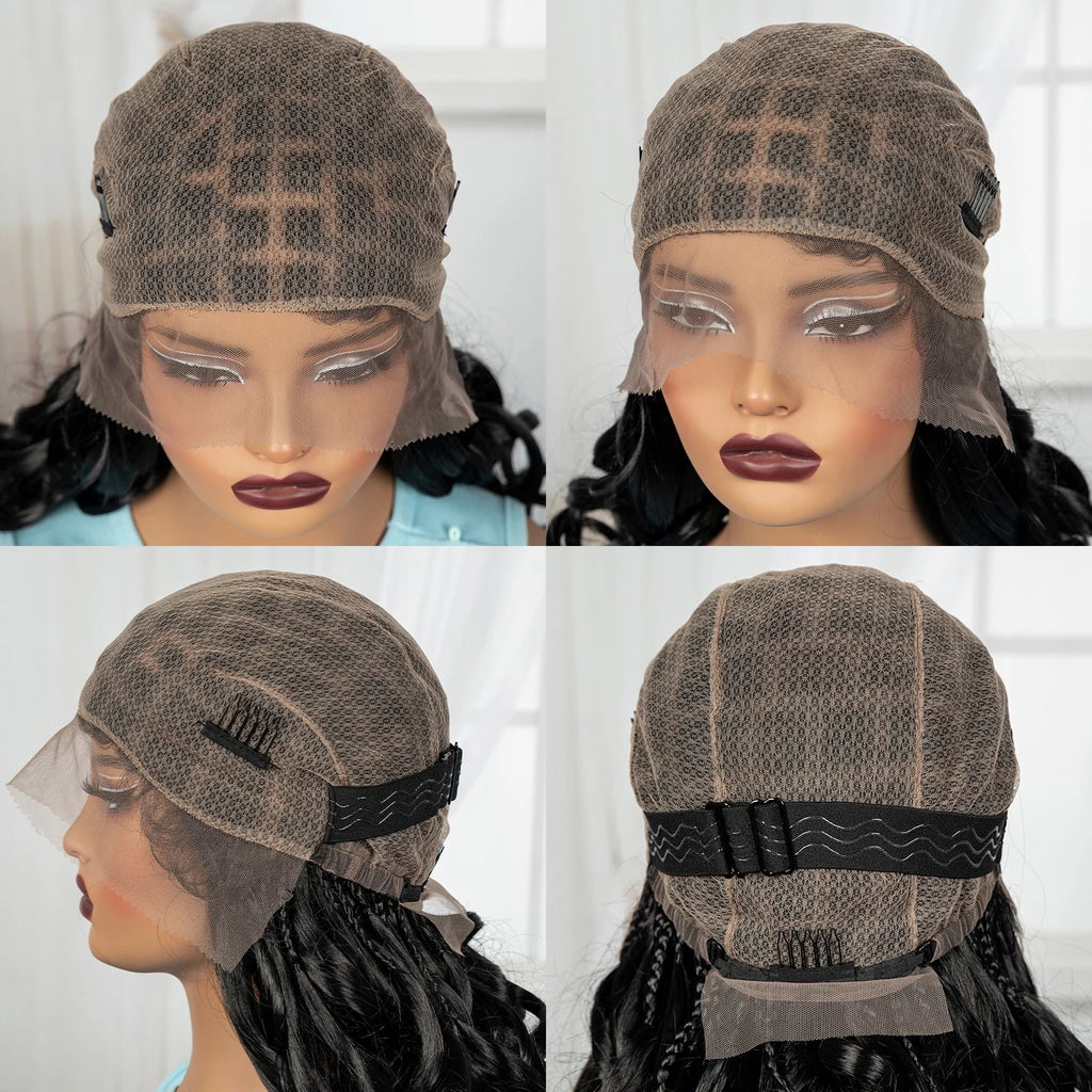 18" Bouncy Wavy Knotless Braids Wig | Full Lace | Bangs | Baby Hair