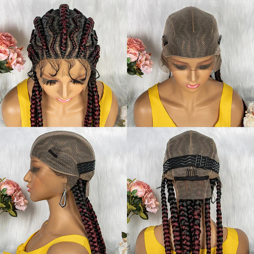 36" KIMA Cornrow Knotless Box Braided Full Lace Wig | Synthetic Braids for Black Women | Light Brown Lace