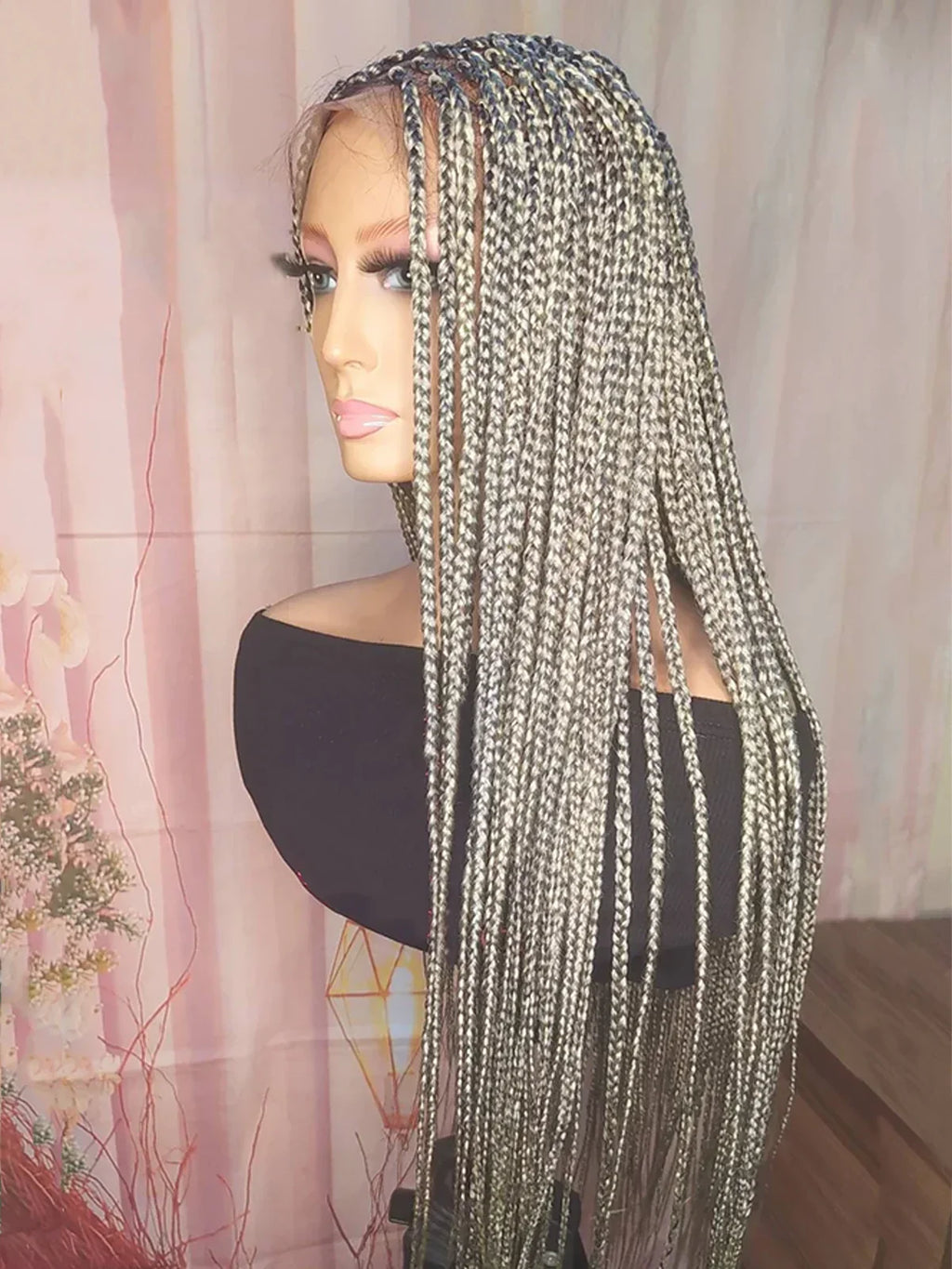 Ash Blonde 613 Full Lace Braid Wig - 360 Lace Knotless Braids with Bun - Lightweight Braided Wig for Black Women