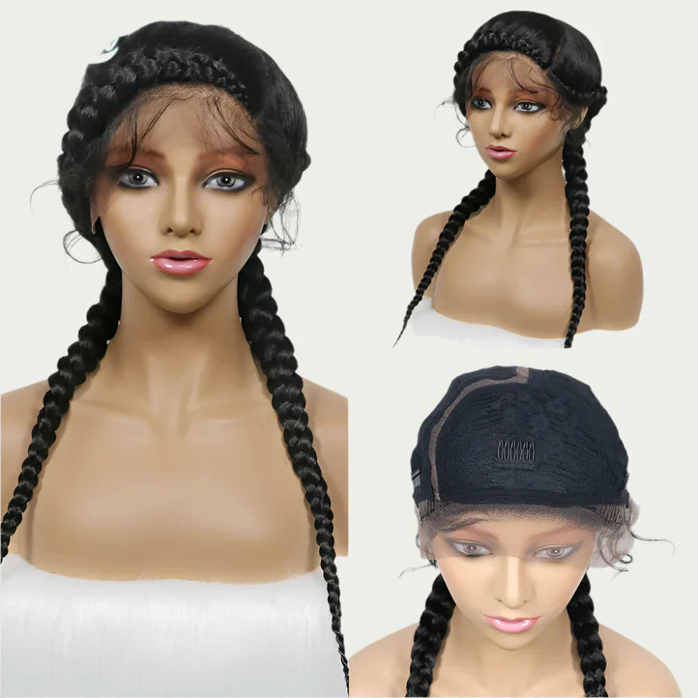 24" Dutch Cornrow Box Braid Wig | Lace Front Synthetic Wig with Baby Hair | Afro Wig for Black Women | High-Temp Fiber