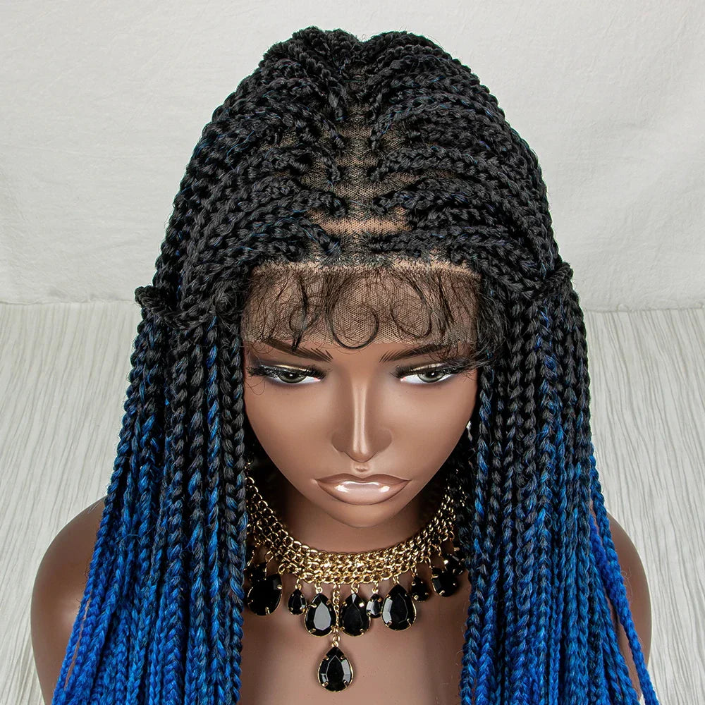 36" Water Wave Braided Wig | Lace Front | Baby Hair | Long Braids