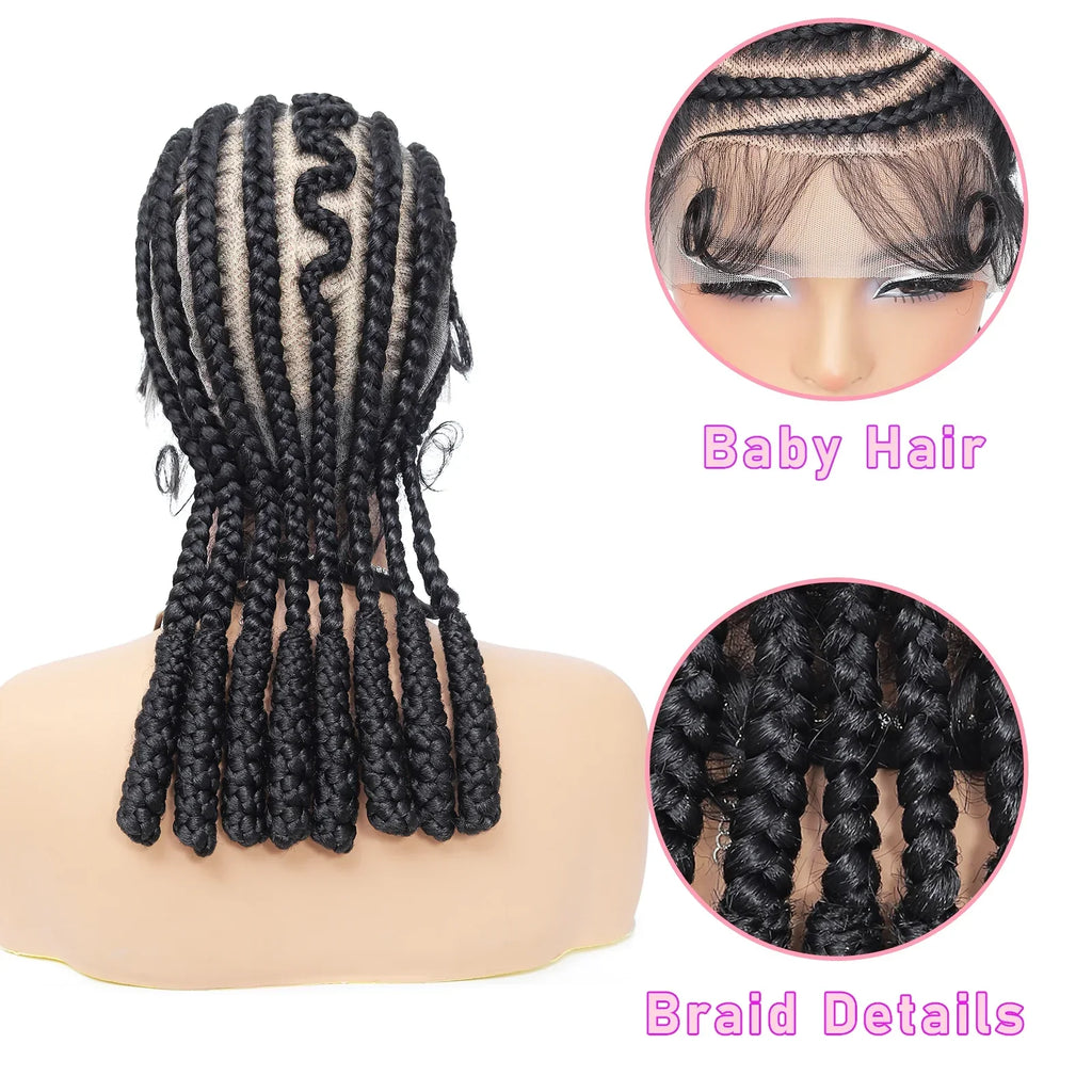 16" Full Lace Cornrow Braided Wig | Bantu Knots | Baby Hair | Synthetic Lace Frontal Braids for Black Women