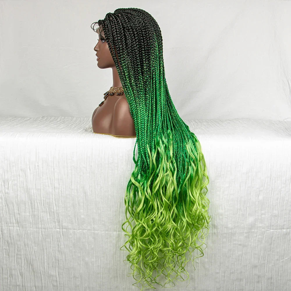 36" Water Wave Braided Wig | Lace Front | Baby Hair | Long Braids