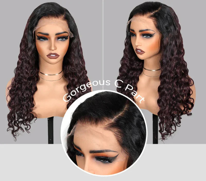 7x6 Burgundy PartingMax Glueless HD Lace Wig | Straight Body Wave Water Wave Burmese Curly