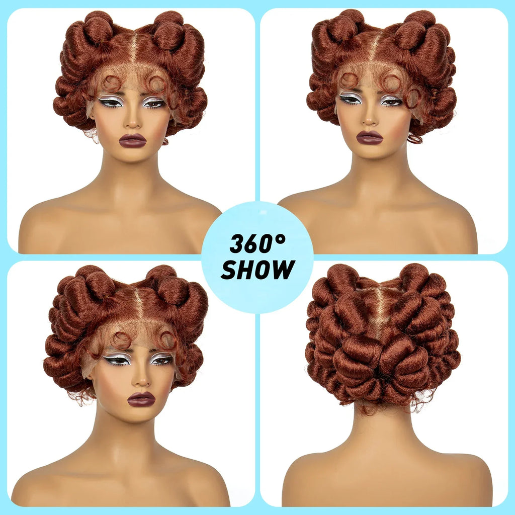 350# Ginger Orange Bantu Knotless Braids Wig | Full Lace | Baby Hair