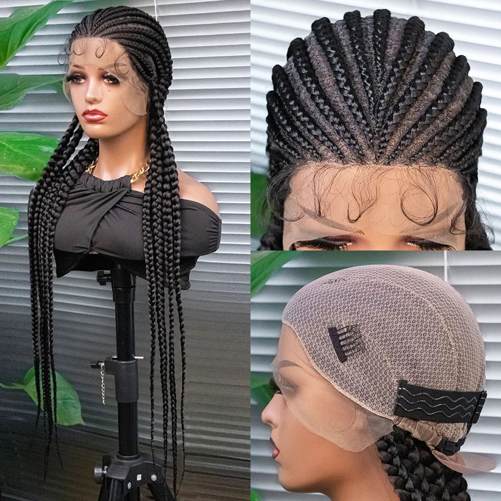 36" Long Cornrow Braids Wig | Full Lace Frontal | Baby Hair