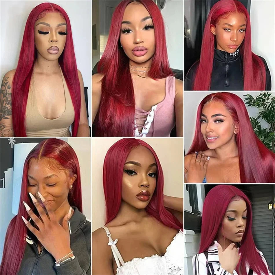 30 Inch Burgundy Bone Straight 13x4 Lace Front Wig | 13x6 HD Lace Frontal Human Hair Wig for Women (Colored)