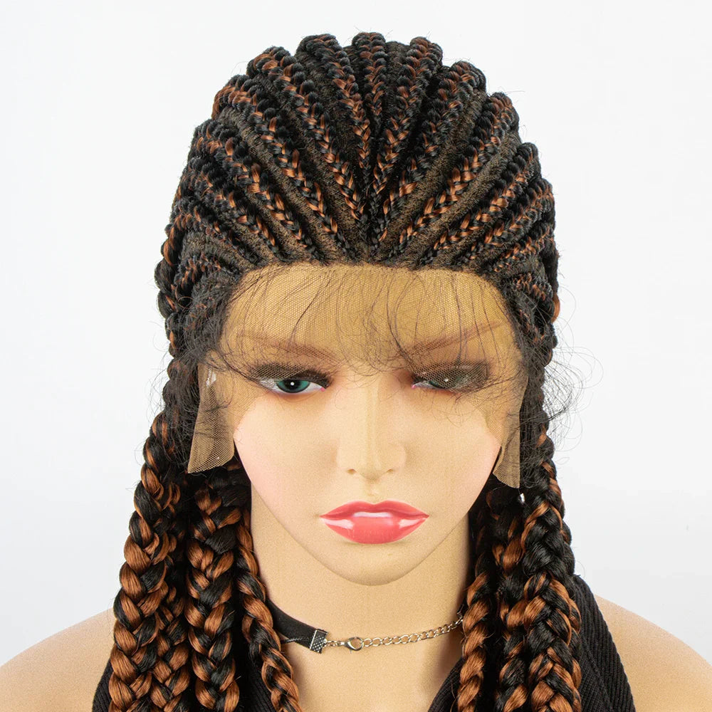 36" Long Cornrow Braids Wig | Full Lace Frontal | Baby Hair