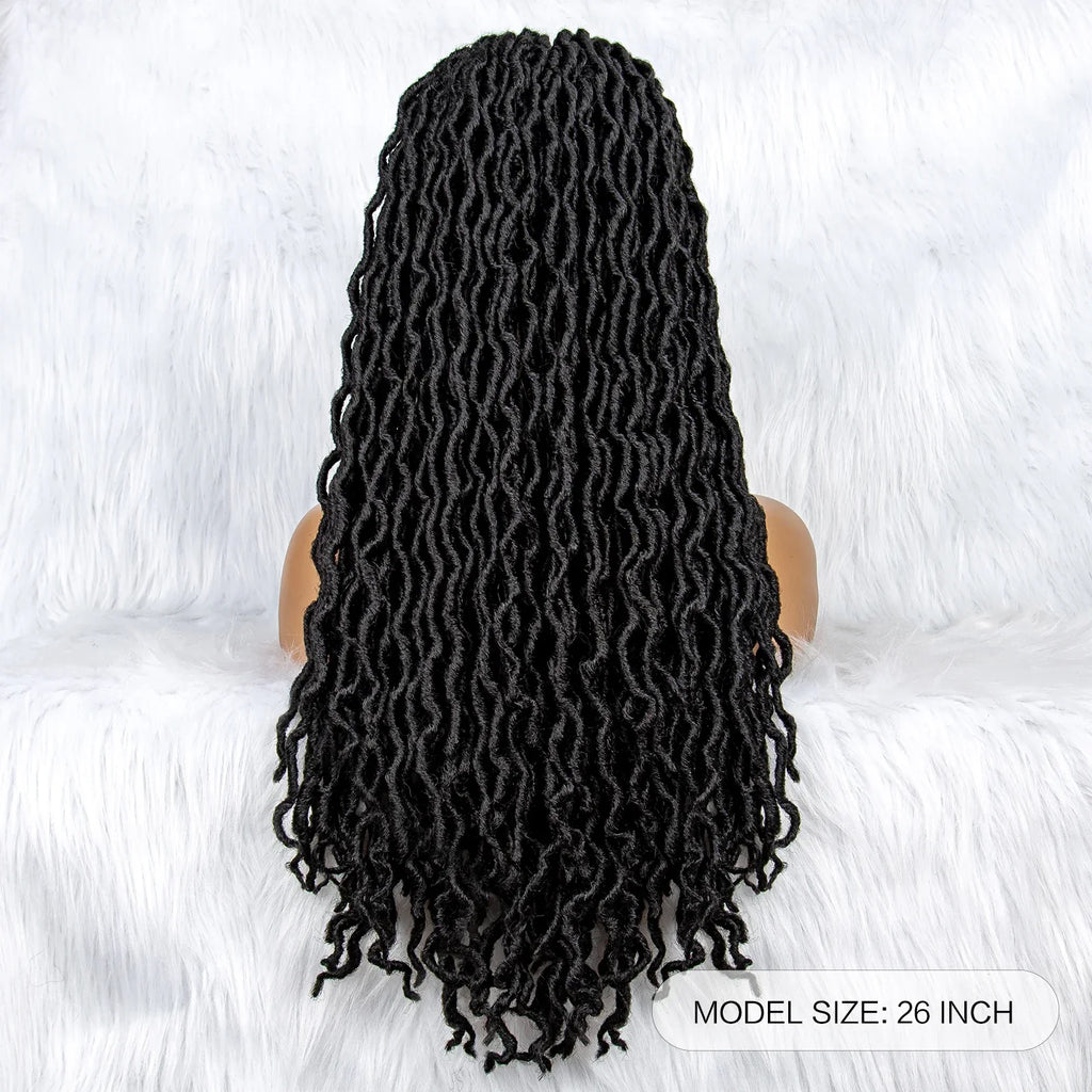 26" Goddess Locs Braided Wig | Lace Front Faux Locs Wig with Baby Hair | Synthetic Dreadlock Braids Wig for Women | Transparent Lace