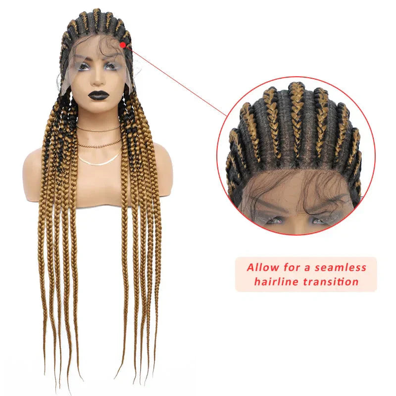 36" Ombre Honey Blonde Box Braids Wig | Full Lace | Cornrow Accents | Black to Blonde