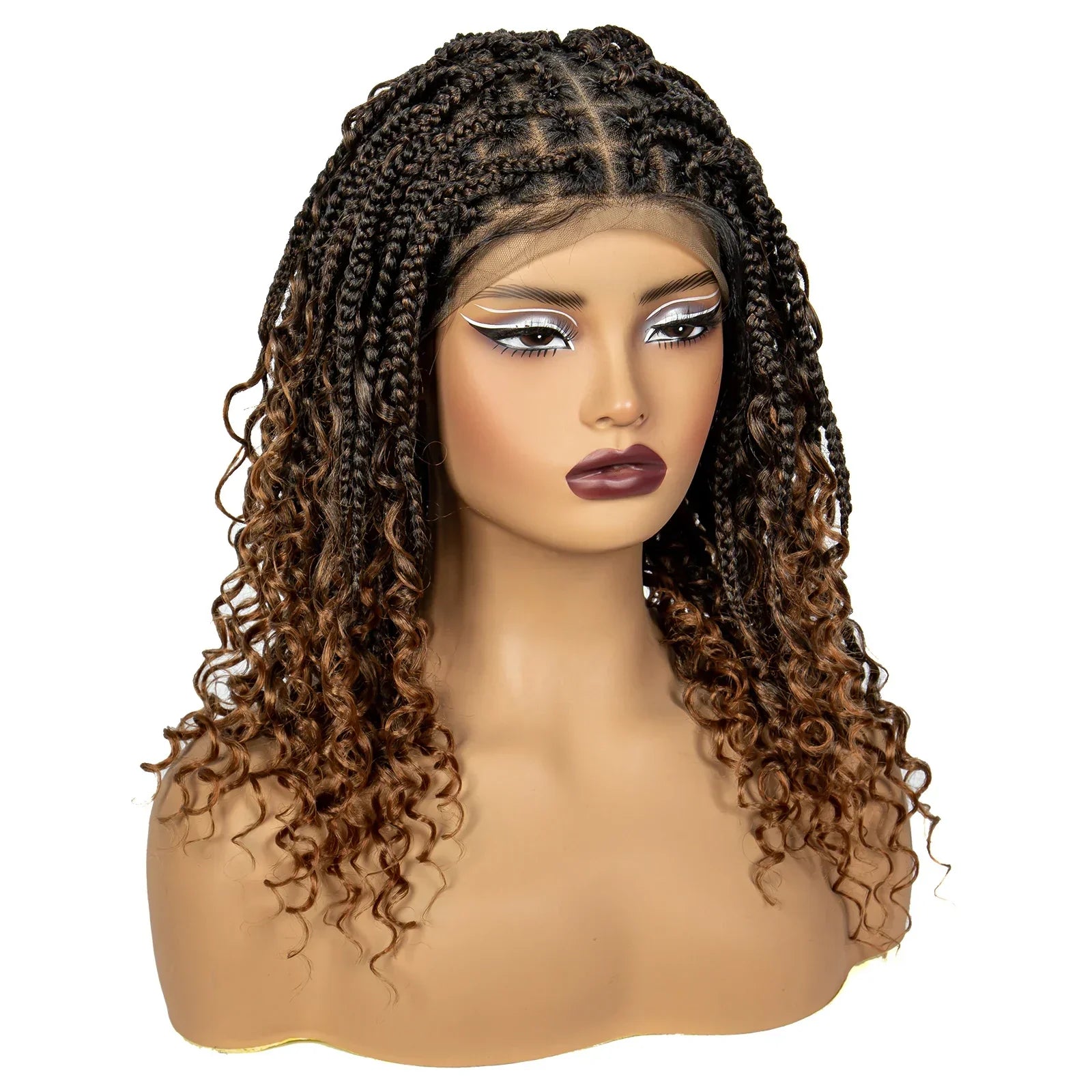 16" Deep Wave Knotless Braids Wig | Curly Ends | Full Lace | Baby Hair