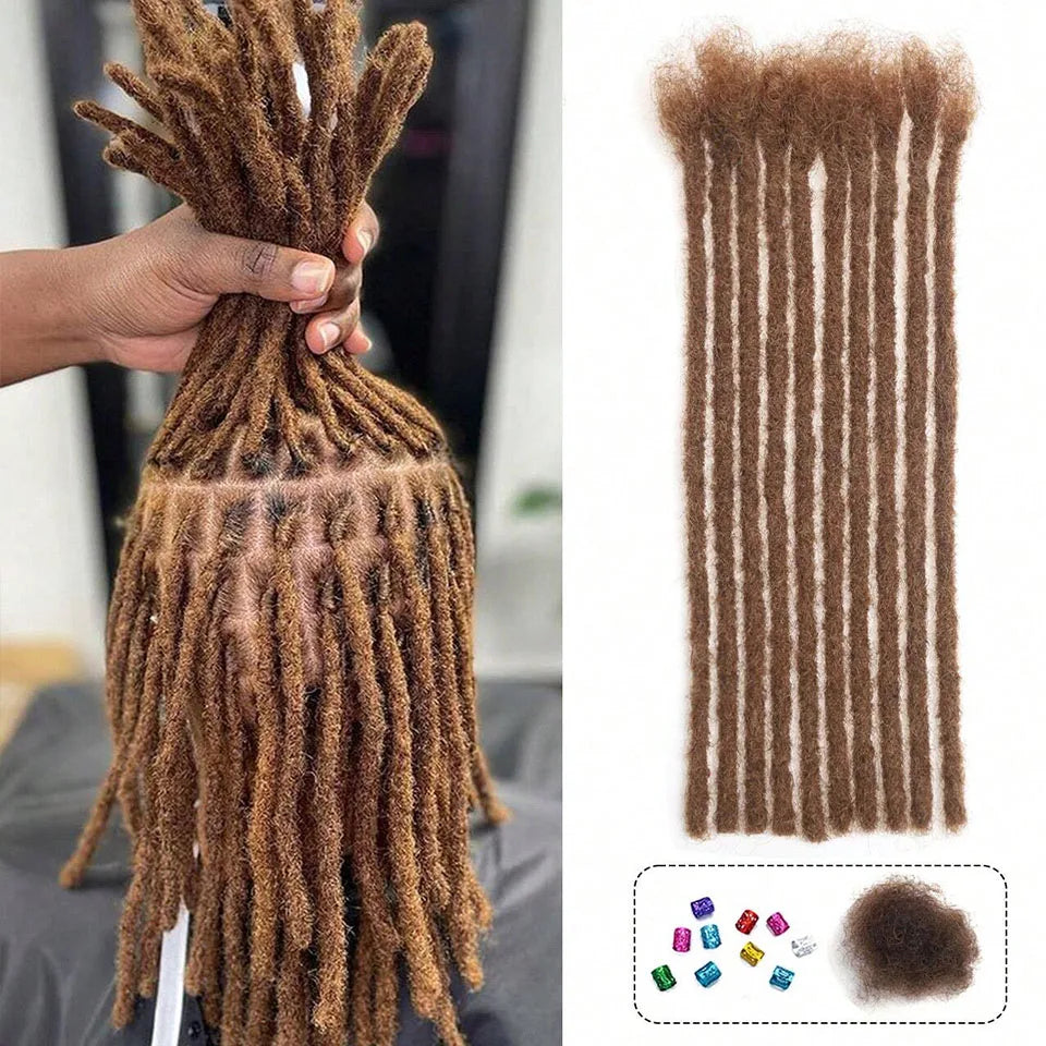 100% Real Human Hair Dreadlock Extensions | 8-14 Inch Colored Remy Locs (20/40/60 Strands, 0.6cm Thickness)