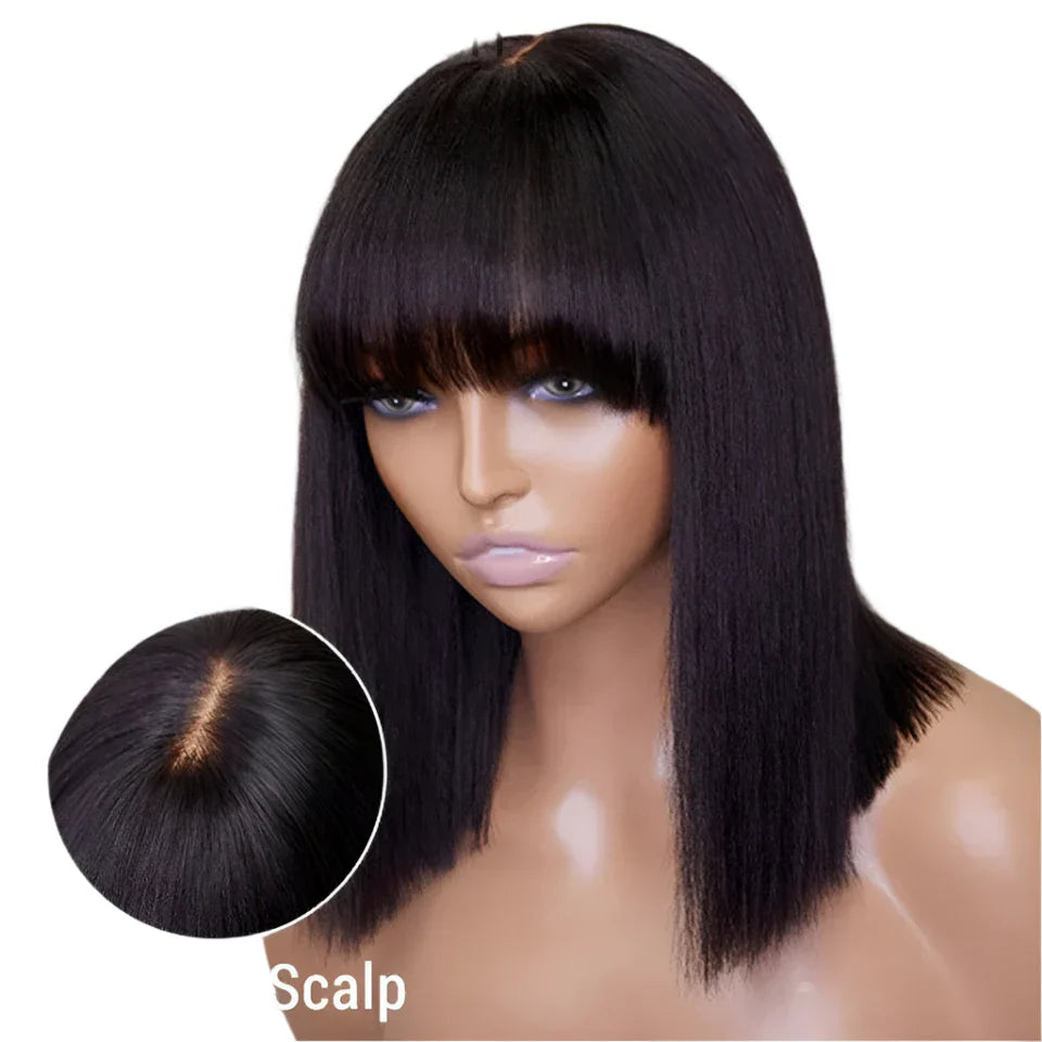 "Put On & Go" Straight Bob Wig | Easy Wear Human Hair with Bangs & Realistic Scalp
