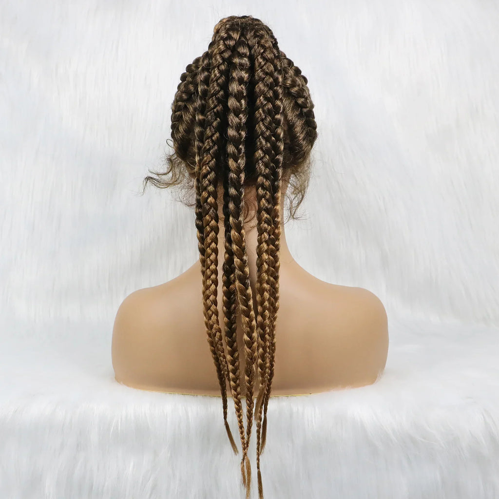 24" Box Braids 360 Lace Front Wig | Ponytail Style | Baby Hair | Synthetic African Braiding Hair