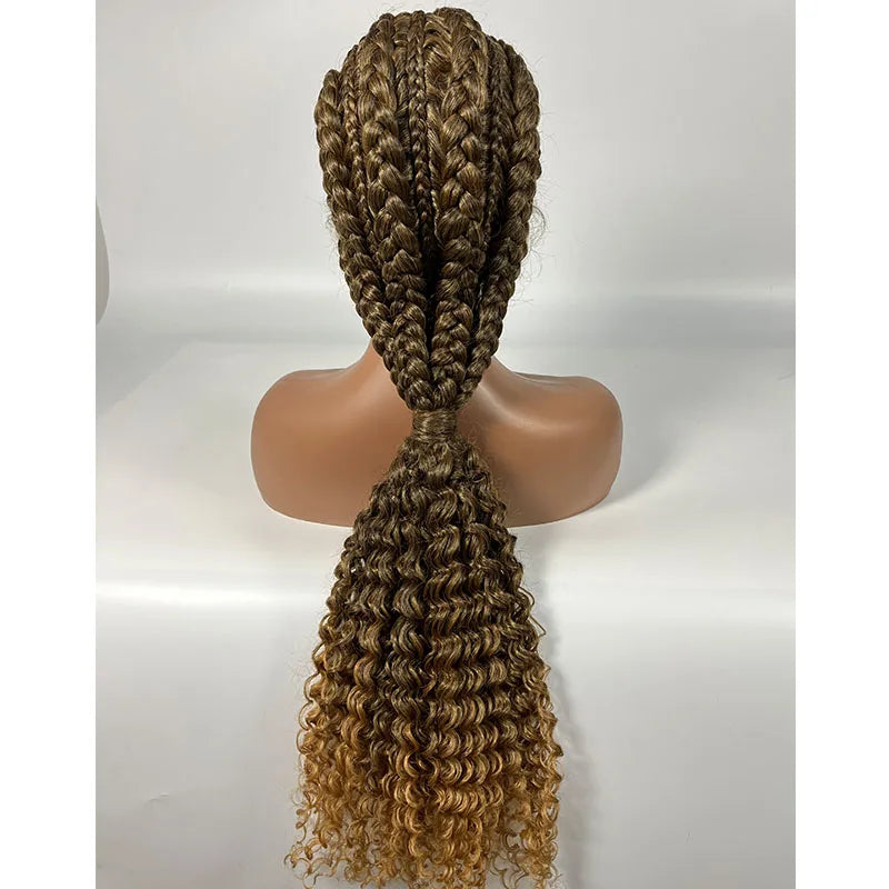 28" Burgundy Knotless Braids Wig with Curly Ends | Lace Front | Baby Hair