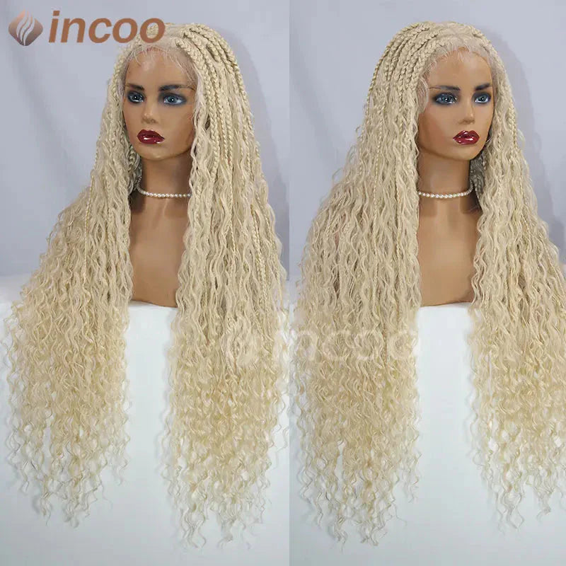 613 Blonde & Burgundy Butterfly Braids Wig | 36" Full Lace | Goddess Locs & Box Braids