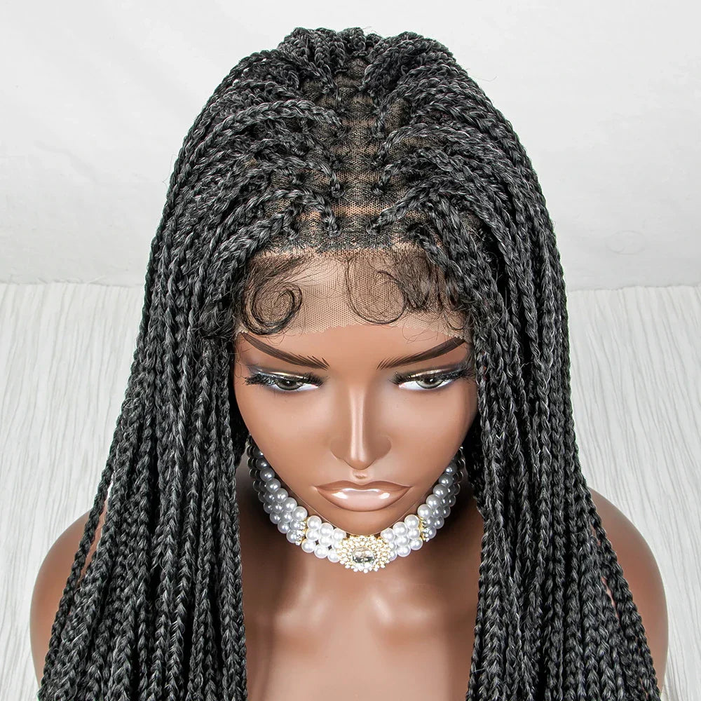 36" Water Wave Braided Wig | Lace Front | Baby Hair | Long Braids