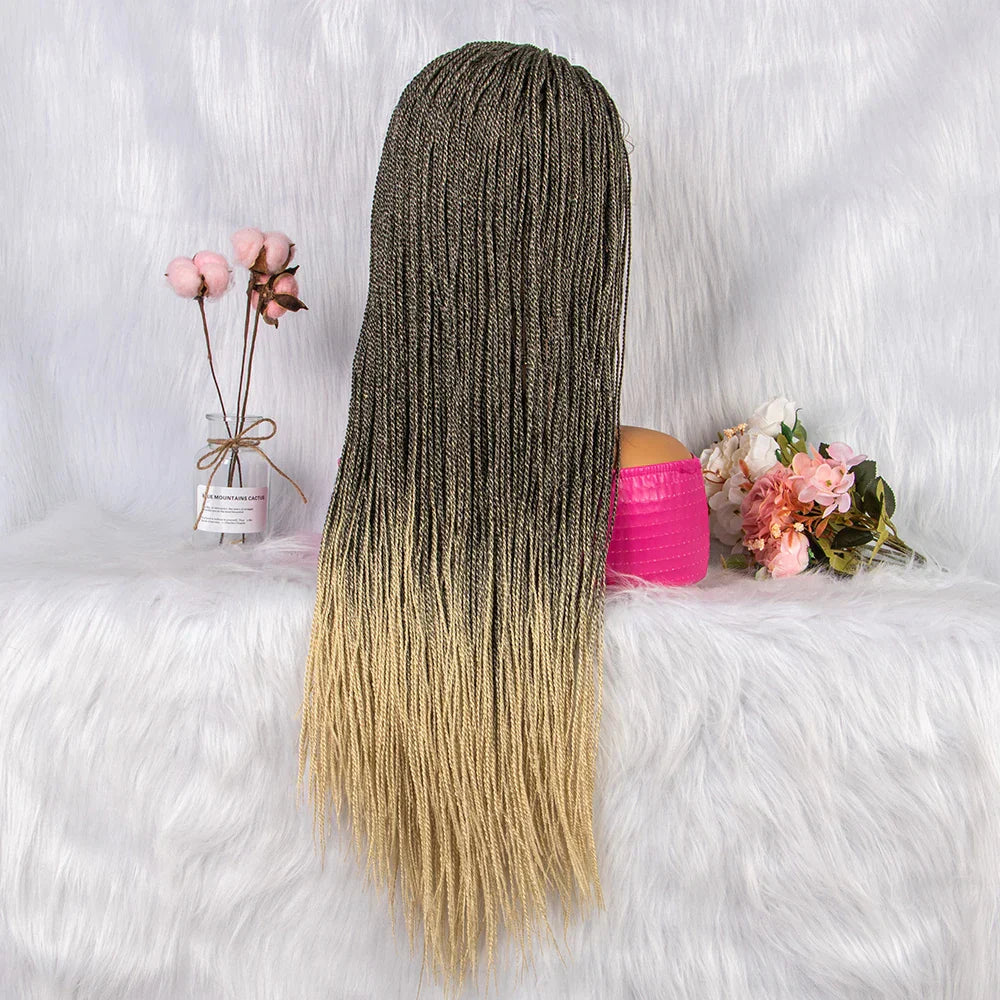 30" Twist Braided Lace Front Wig | Knotless Braids | Long Straight Hair | Heat Resistant Synthetic Wig | For Black Women