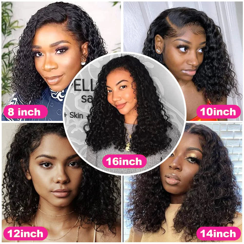 200% Density Short Curly Bob Wig 13x4 Lace Front Wet & Wavy Deep Wave Brazilian Remy Human Hair 4x4 Closure
