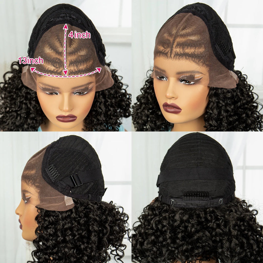 16" Cornrow Braids Wig with Afro Kinky Curly Ends | Knotless Lace Front | Baby Hair