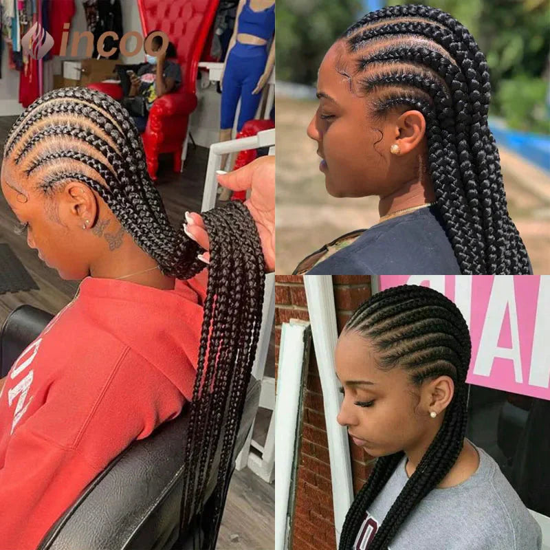 36" Ombre Honey Blonde Box Braids Wig | Full Lace | Cornrow Accents | Black to Blonde