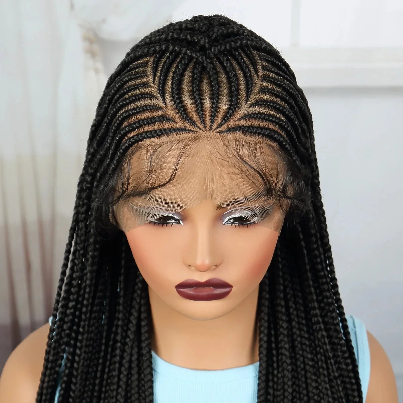 36" Natural Straight Cornrow Braids Wig | Lace Front | Baby Hair