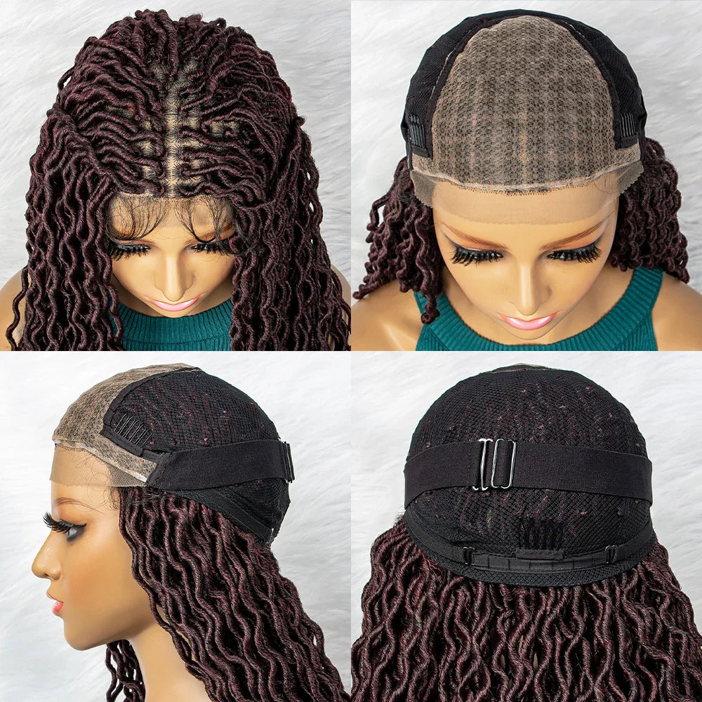 32" Burgundy Curly Dreadlocks Braided Wig | Lace Front with Baby Hair
