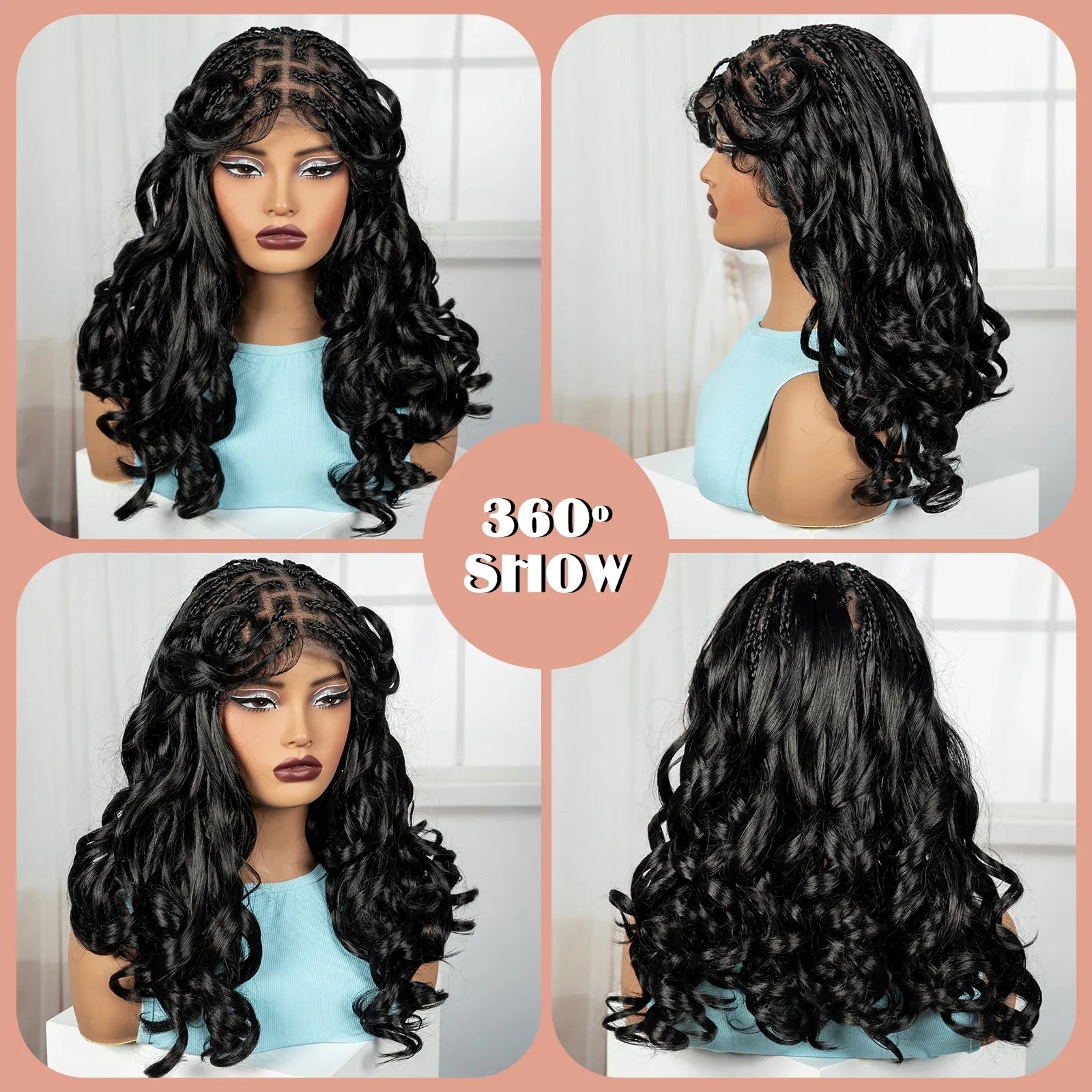 18" Bouncy Wavy Knotless Box Braids Wig with Bangs | Full Lace