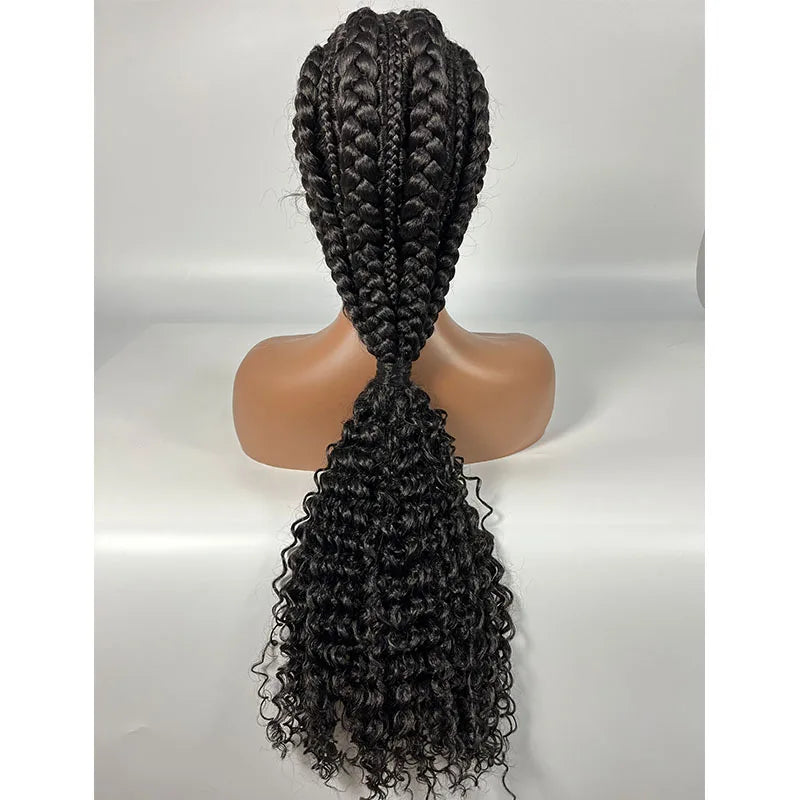 28" Burgundy Knotless Braids Wig with Curly Ends | Lace Front | Baby Hair