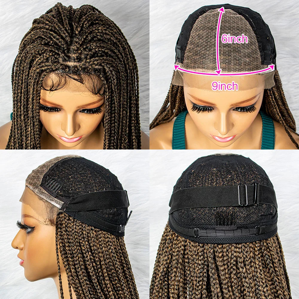 36" Water Wave Braided Lace Front Wig with Baby Hair | African Braids