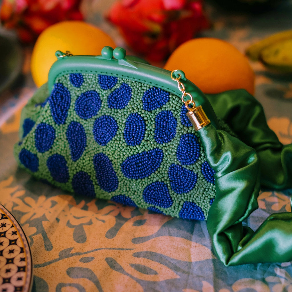 ARNOLDI JADE Hand-beaded Clutch Bag In Lush Green & Blue