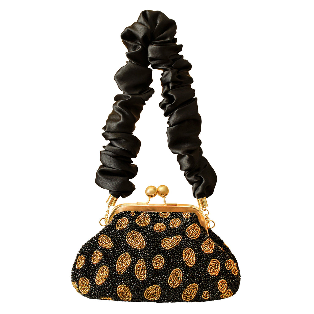 ARNOLDI Black Gold Hand-beaded Clutch In Black & Gold