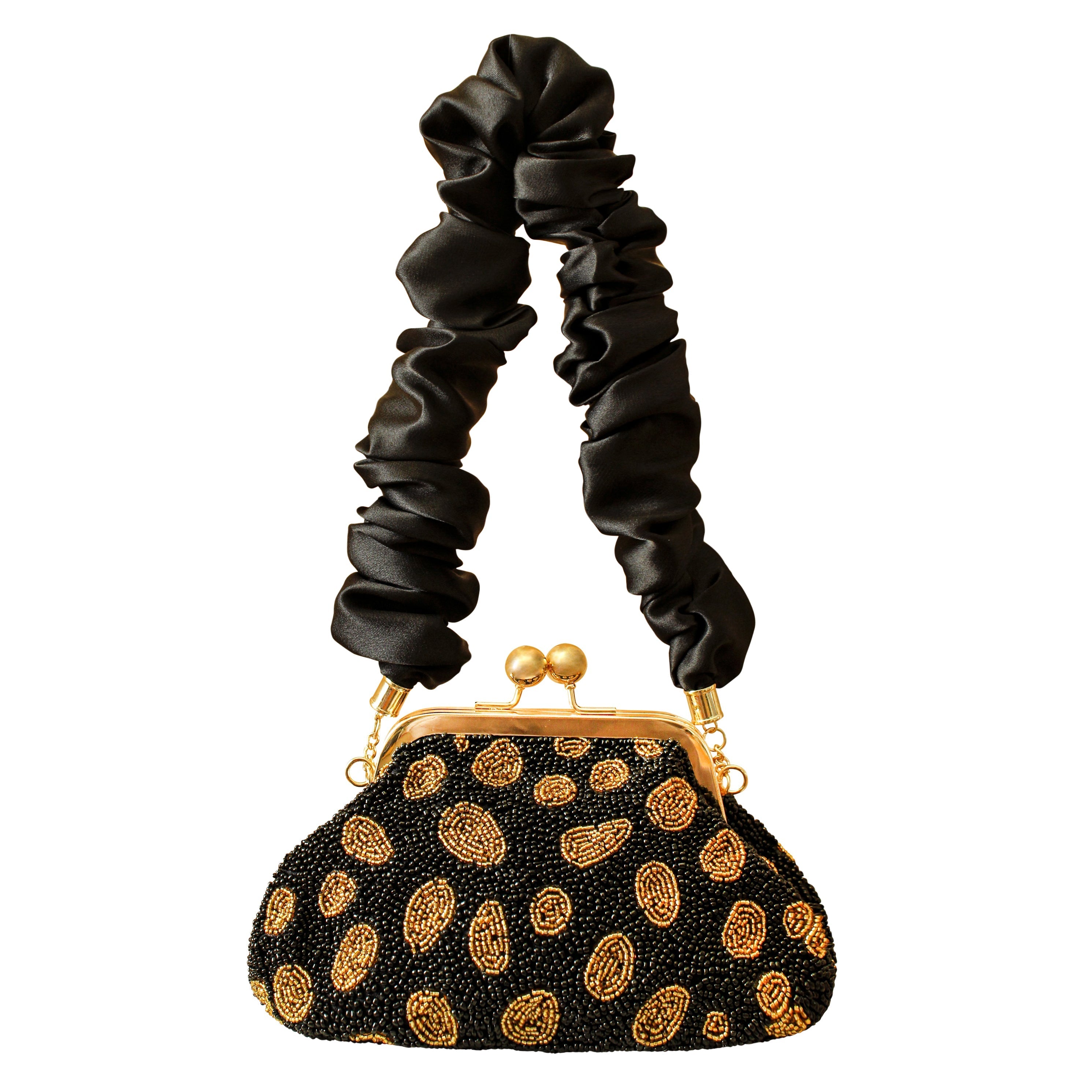 ARNOLDI Black Gold Hand-beaded Clutch In Black & Gold