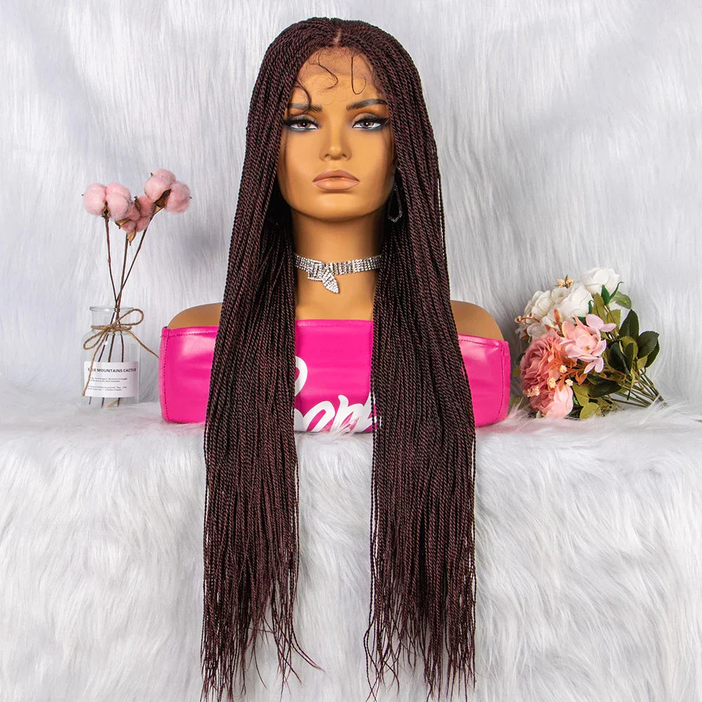 30" Twist Braided Lace Front Wig | Knotless Braids | Long Straight Hair | Heat Resistant Synthetic Wig | For Black Women