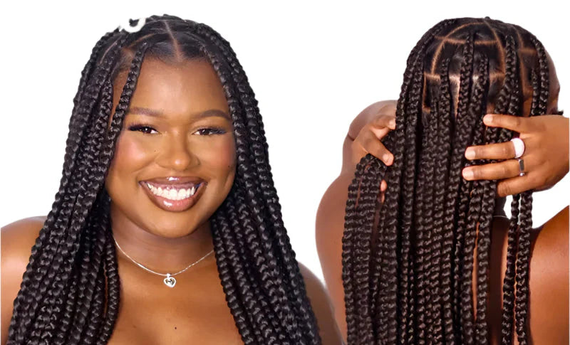 36" Knotless Large Square Box Braids Wig | Full Lace Frontal | Baby Hair | Kanekalon Hair