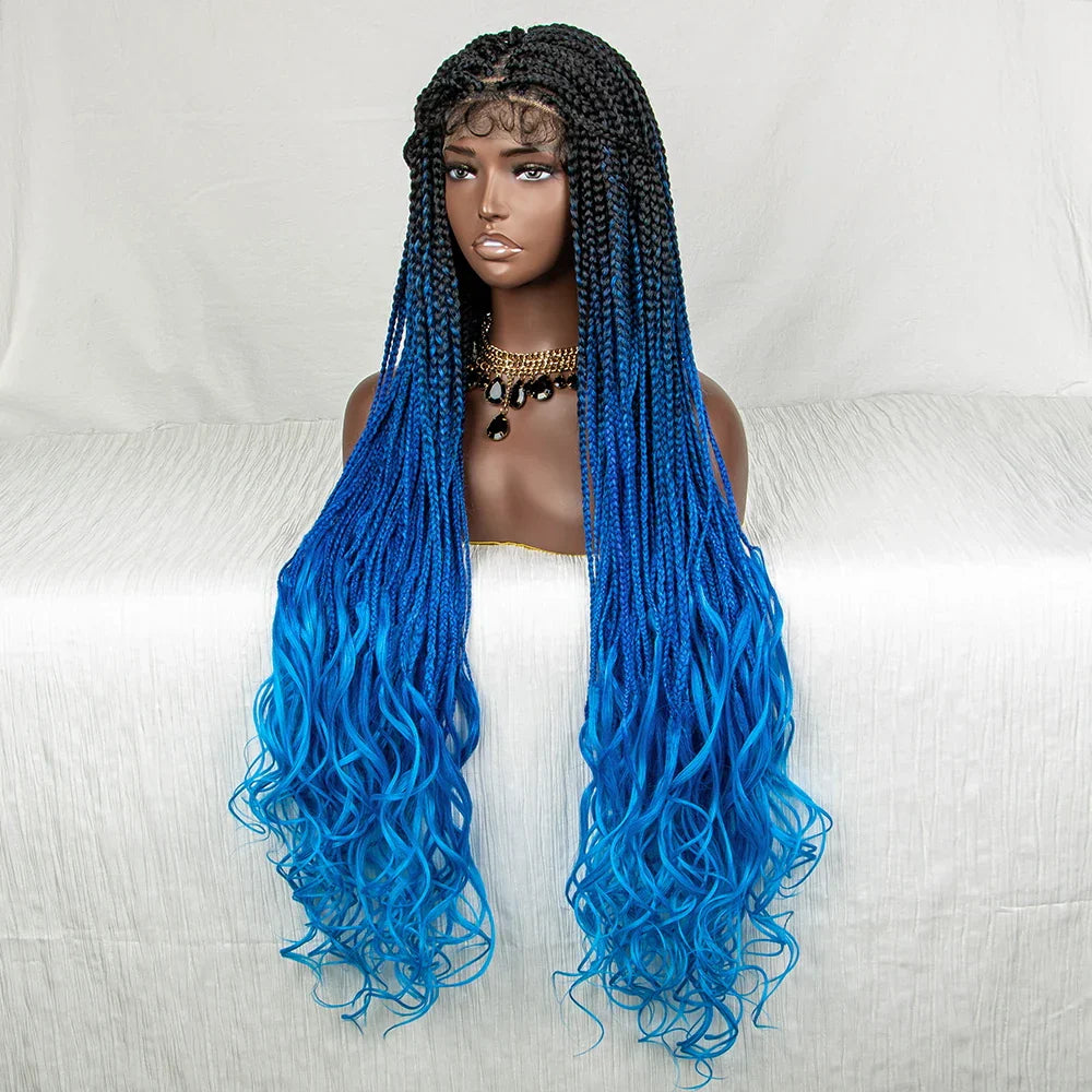 36" Water Wave Braided Wig | Lace Front | Baby Hair | Long Braids