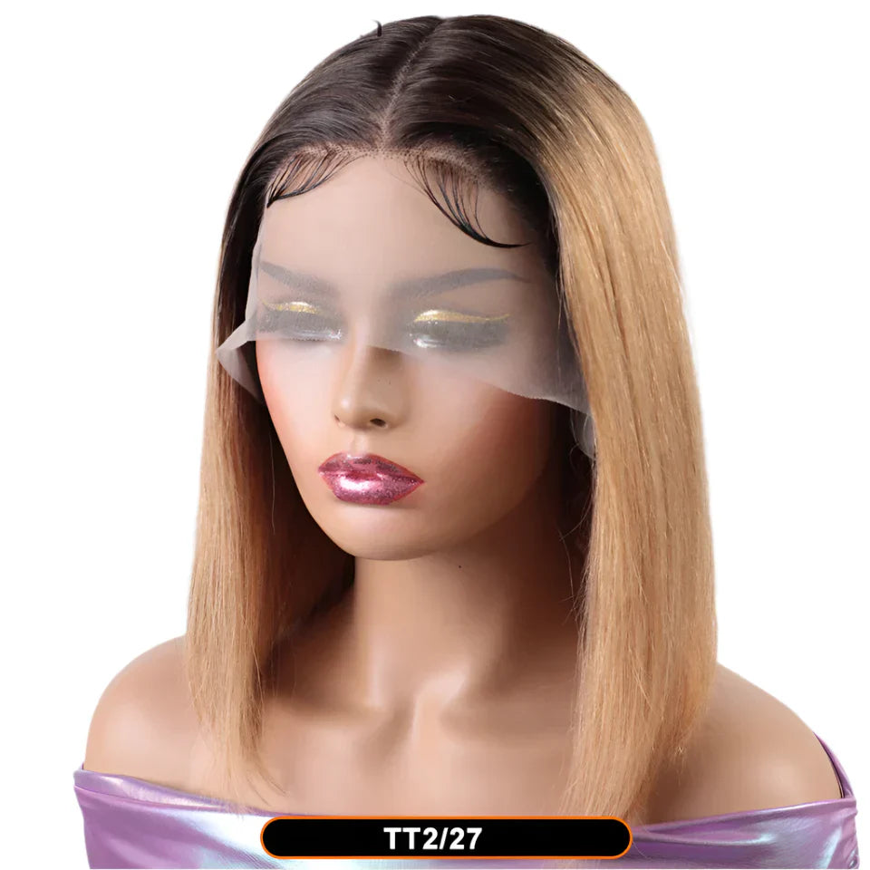 180% Density Dark Root Ginger Ombre Straight Bob Wig | Transparent T-Part Lace Front Human Hair