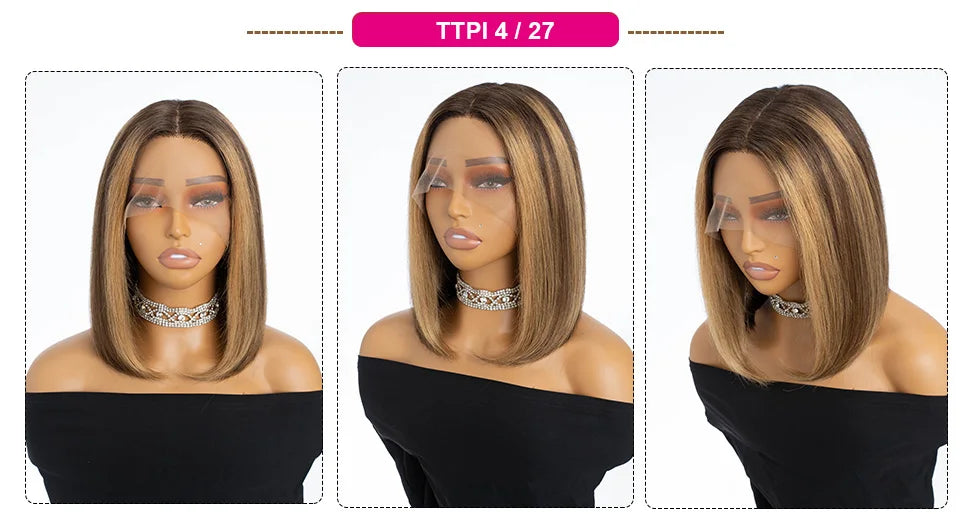 180% Density Dark Root Ginger Ombre Straight Bob Wig | Transparent T-Part Lace Front Human Hair