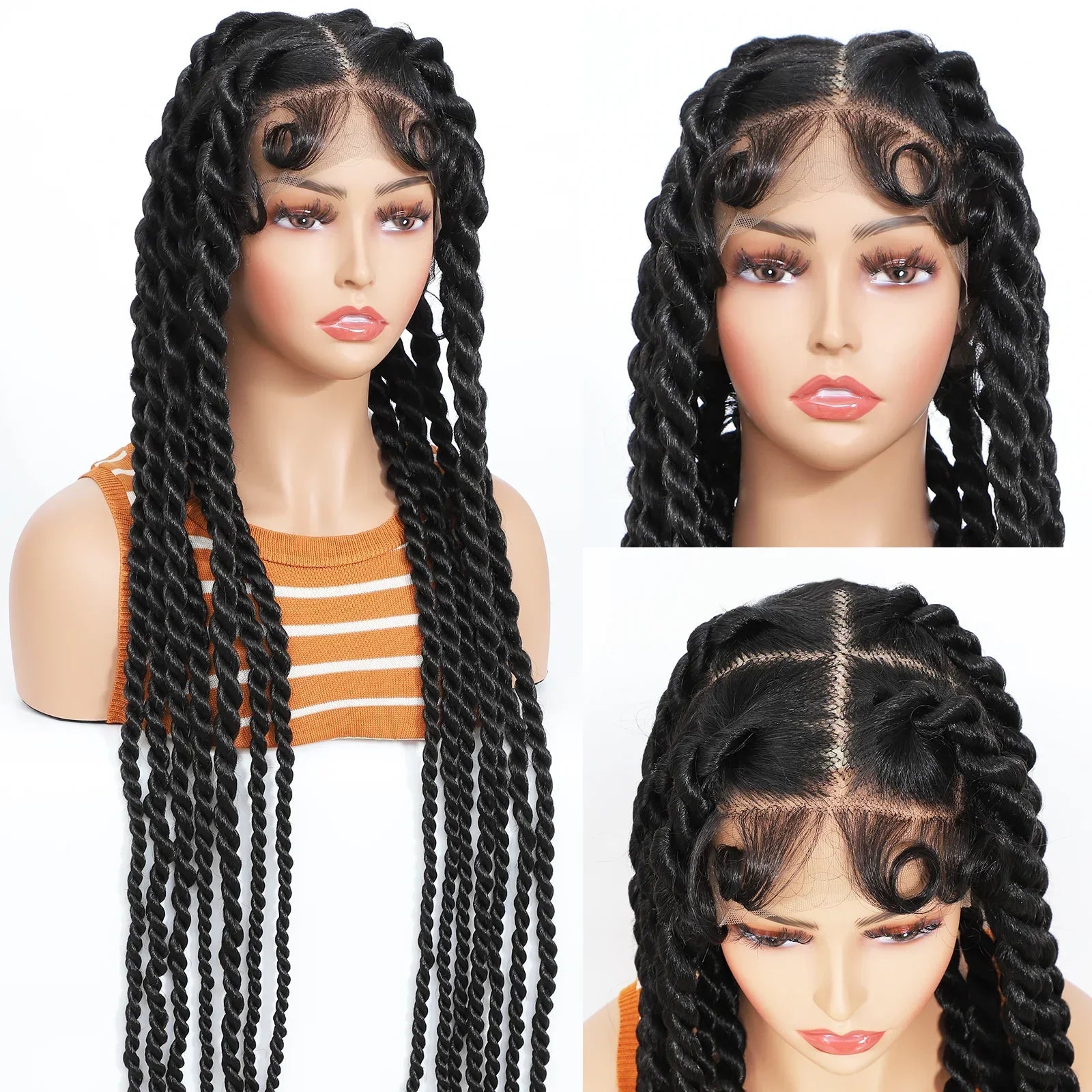36" Hand-Tied Faux Locs Full Lace Wig | Transparent Lace | Goddess Braids | Synthetic Braided Wig
